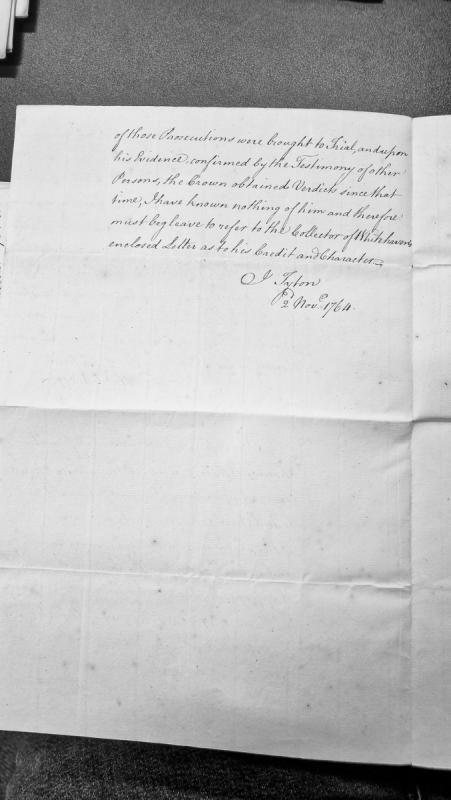 Letter regarding witness testimony and character reference from Whitehaven