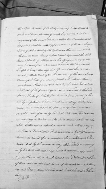 Trust deed concerning Isle of Man held for James Duke of Atholl