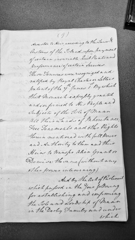 Royal Charter and Parliamentary Act confirming land tenure rights in Isle of Man