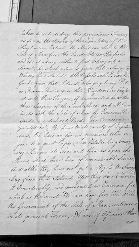 Report on measures to suppress smuggling trade from Isle of Man to Irish coast