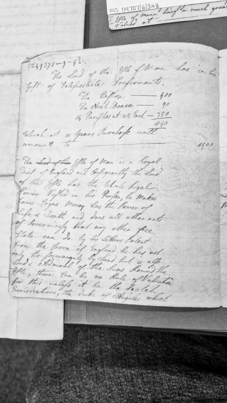 Valuation of ecclesiastical preferments and sovereign rights of the Lord of the Isle of Man