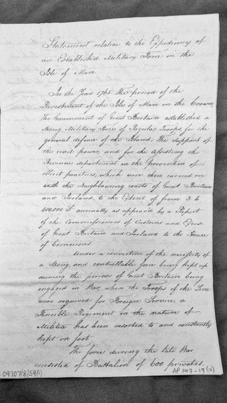 Statement on the expediency of an established military force in the Isle of Man