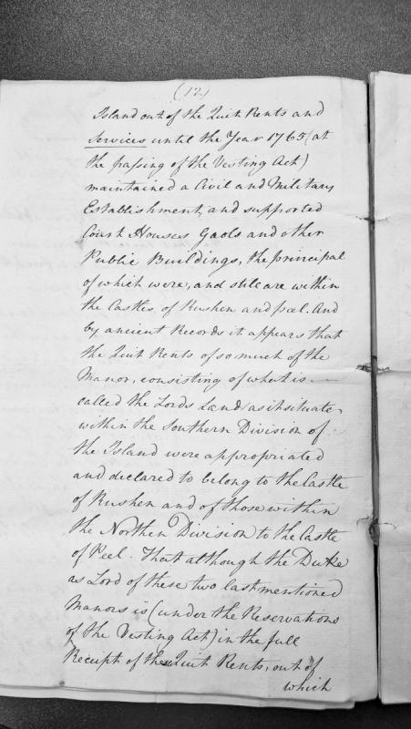 Discussion of Isle of Man Quit Rents, Vesting Act of 1765, and Castle maintenance