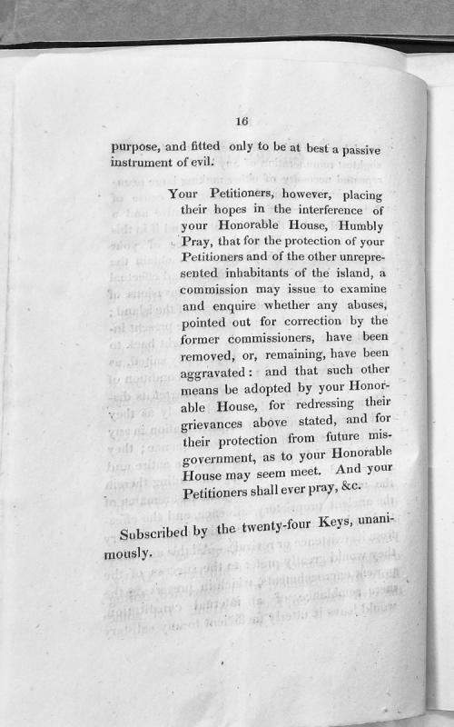 Petition to House of Keys for commission to examine abuses and redress grievances