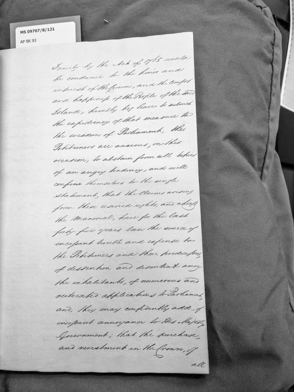 Petition regarding reserved rights and manorial claims under the Act of 1765