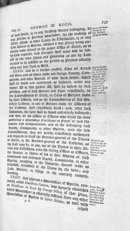 Excise Act provisions on spirit seizure, valuation, and Maidstone Geneva duty (Cap. 46, George III)