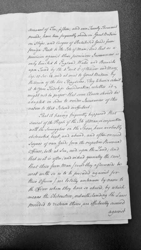 Petition regarding insurance of prohibited goods and smuggling obstructions at Isle of Man