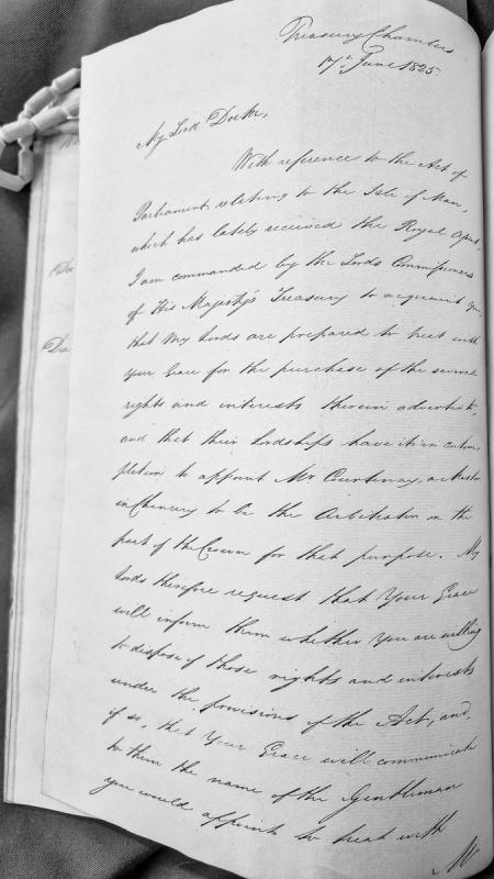 Treasury letter regarding purchase of Isle of Man rights under recent Act of Parliament