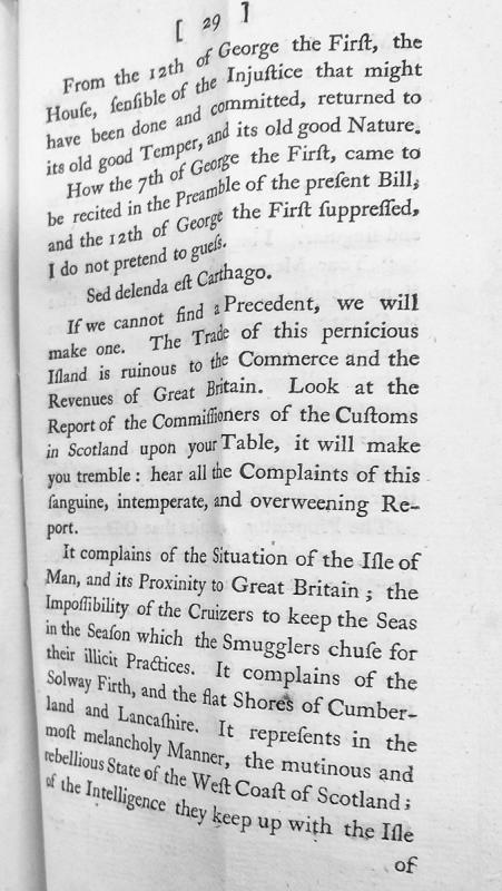 Parliamentary speech on the Isle of Man's trade and smuggling practices