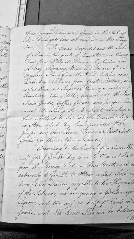 Report on goods imported to Isle of Man and duties payable to the Proprietor