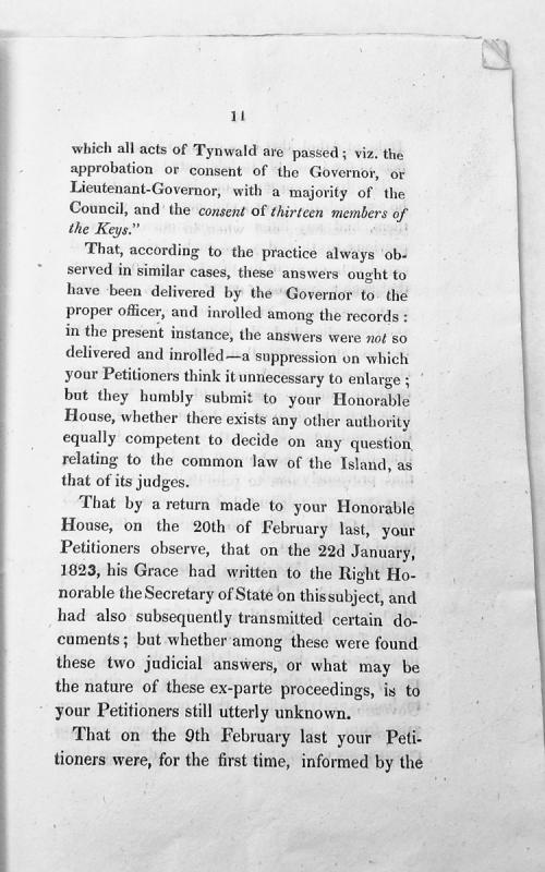 Petition regarding suppression of judicial answers and Tynwald procedures