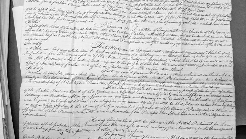 Memorialists' petition regarding compensation claims and revenues of the Isle of Man