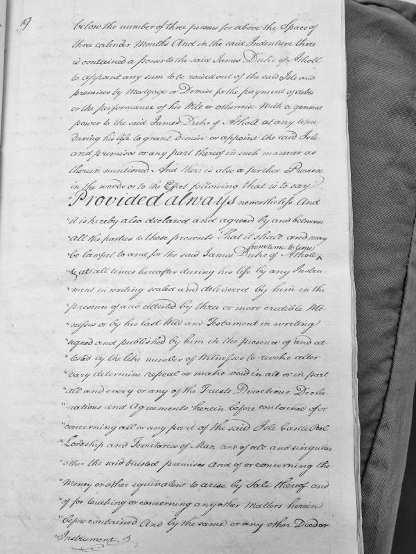 Indenture provisions regarding James Duke of Atholl's powers over Isle of Man and trusts.