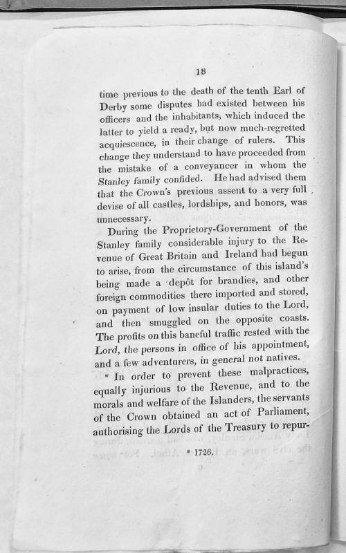 Discussion of Isle of Man's change of rulers and smuggling issues under Stanley family rule