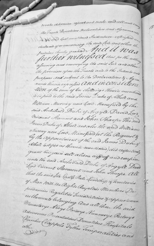 Indenture concerning the sale and conveyance of the Isle of Man with all rights and properties