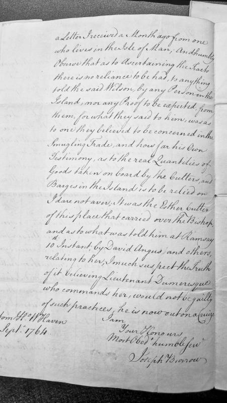 Letter regarding smuggling allegations and vessel conduct in Isle of Man