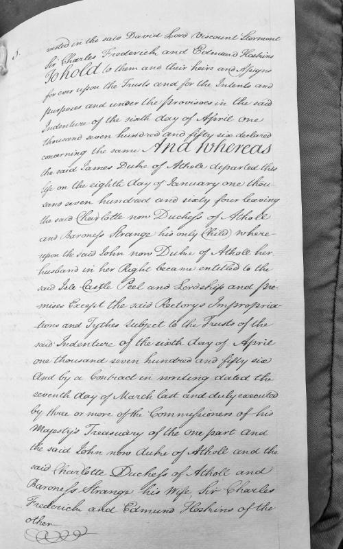 Indenture concerning Isle of Man property transfer to Duke and Duchess of Atholl