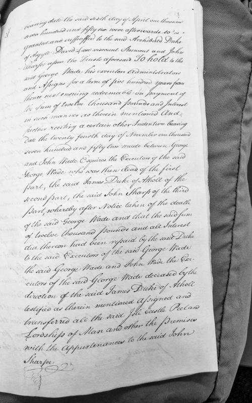 Indenture concerning enfeoffment of Isle of Man to John Sharpe with trust provisions