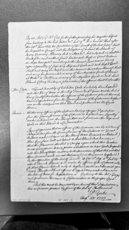 Legal opinion on customs seizure authority in Isle of Man for East India goods