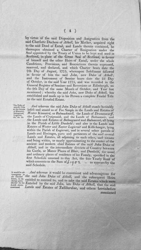Duke of Atholl's feudal title to entailed Scottish estates and proposed land exchange