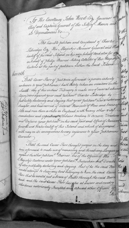 Petition against Caesar Parr for defamation and threats to customs officers