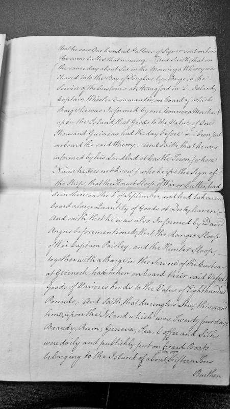 Testimony regarding smuggling activities and customs vessels on the Isle of Man