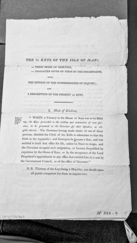 Description of the 24 Keys of the Isle of Man: election mode and commissioners' opinion