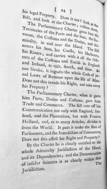 Legal argument regarding Parliamentary Charter rights and Revenue Bill impact on Isle of Man