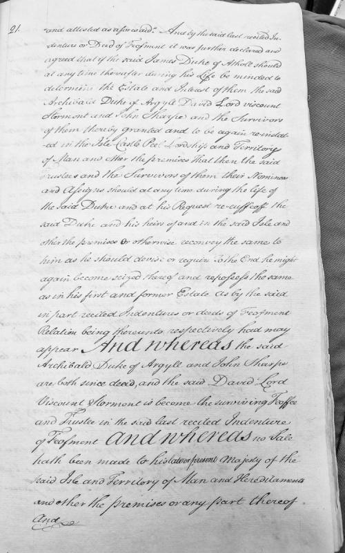 Indenture regarding Duke of Atholl's estate interests in Isle of Man