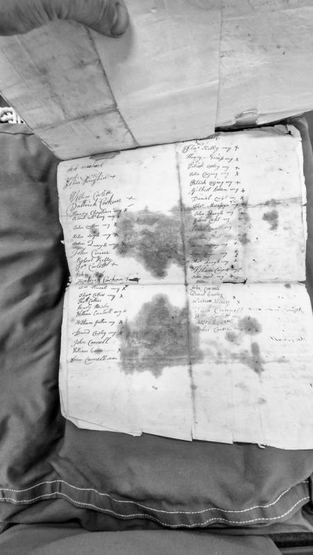 List of names with marks indicating signatures or attestations