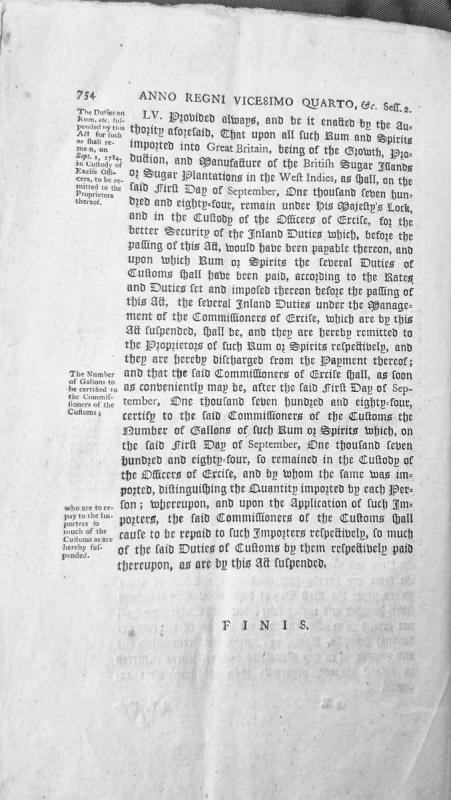 Suspension of duties on rum and spirits from British West Indies plantations