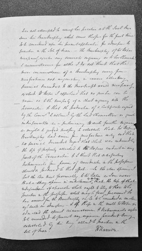 Legal opinion on admission to practice following bankruptcy of Mr Roper