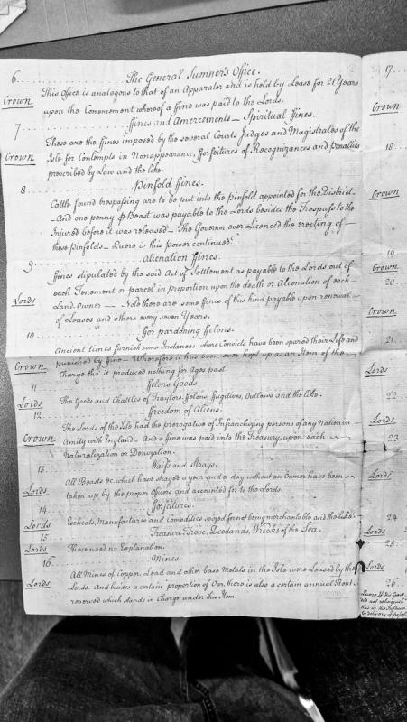 Revenue Abstract: Schedule of Crown and Lords' feudal revenues and prerogatives