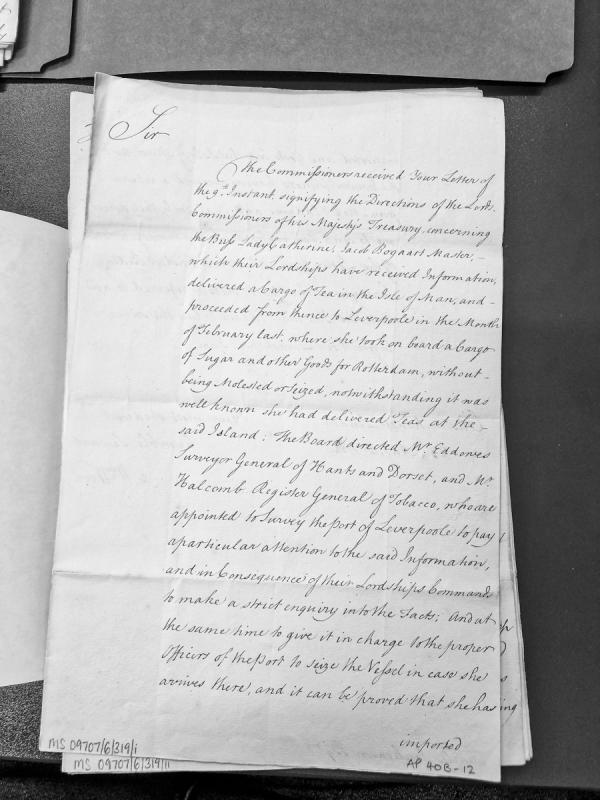 Treasury Commissioners' instructions regarding seizure of Brig Lady Catherine for smuggled tea