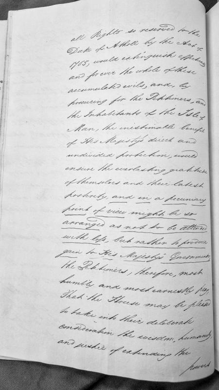 Petition regarding Duke of Atholl's rights and Isle of Man governance