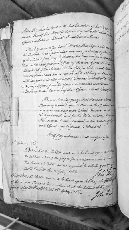 Petition by Charles Lutwidge and Barnes against Cæsar Perr for defamation and abuse of customs officers