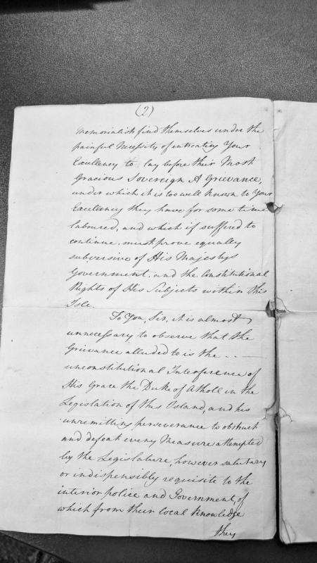 Petition regarding unconstitutional interference of Duke of Atholl in Island legislation