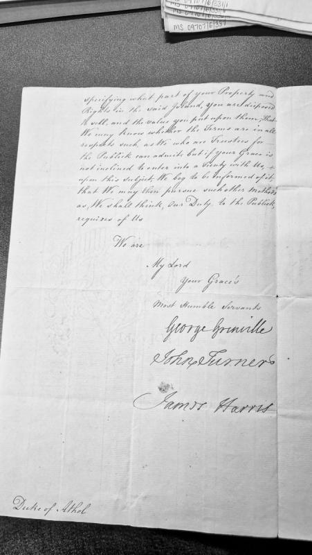 Letter regarding property and rights sale in Isle of Man