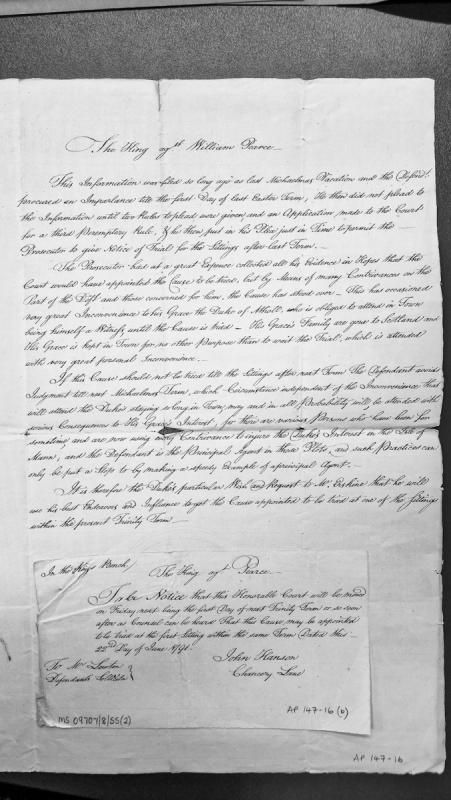 Notice of Motion in King's Bench - King v. Pearce