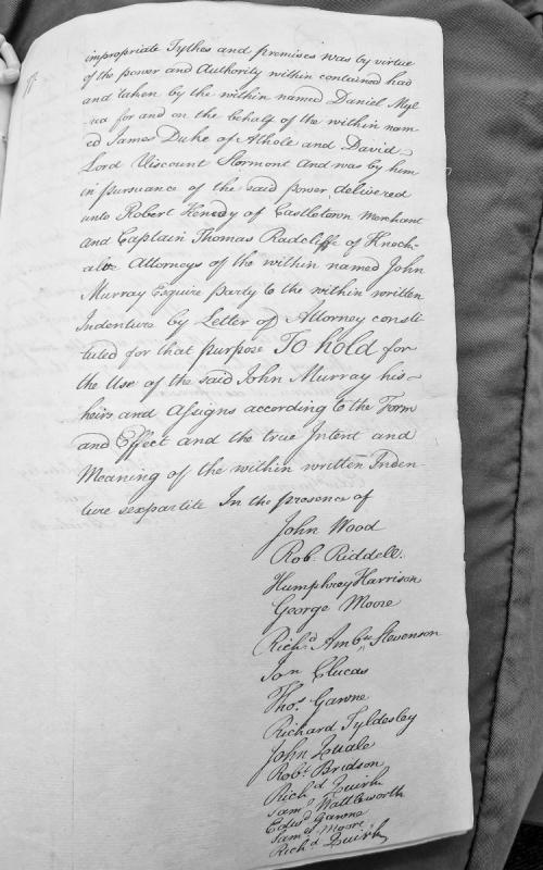 Indenture sexpartite concerning transfer of tythes and premises by Daniel Mylrea