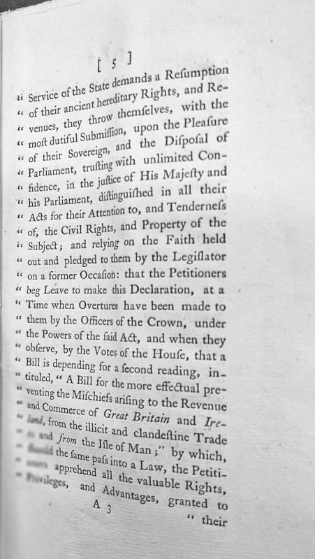 Petition regarding hereditary rights and revenue in relation to Isle of Man trade legislation