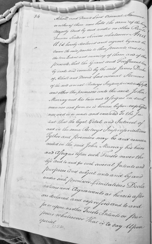 Grant and feoffment of rectorys, impropriations and tythes from James Duke of Atholl to John Murray