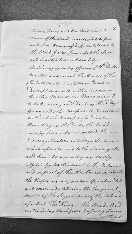 Petition against proposed alterations to Manx laws regarding markets, game, searches, and legislative authority