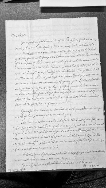 Response to Lords' Commands regarding Isle of Man revenue rental and customs duties