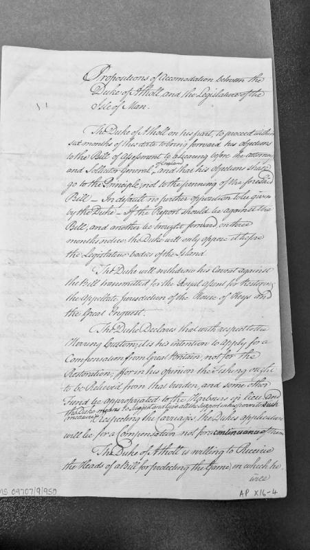 Propositions of Accommodation between Duke of Atholl and Isle of Man Legislature
