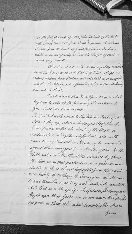 Memorial on smuggling and manufacturing trade from the Isle of Man