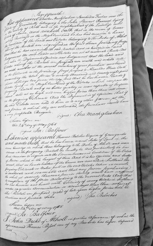 Oath and valuation testimony regarding Duke of Atholl's Scottish estates.