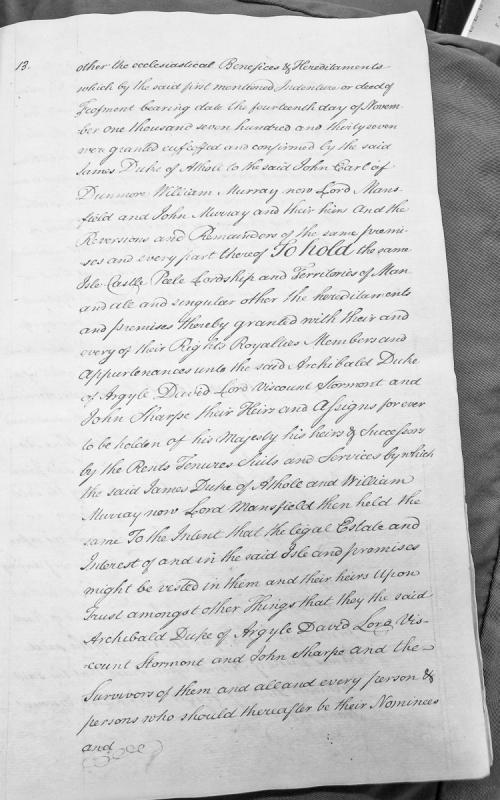 Indenture regarding transfer of Isle of Man and ecclesiastical benefices (1737)