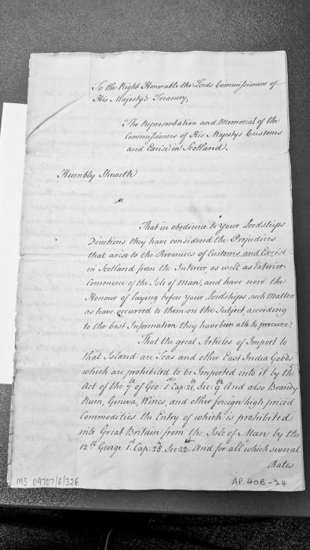 Representation on customs and excise revenue prejudices from Isle of Man trade