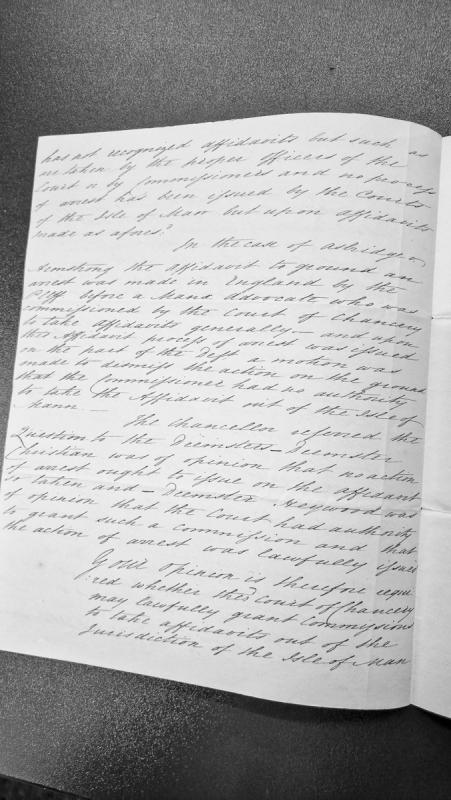 Opinion on Court of Chancery authority to grant commissions for taking affidavits outside Isle of Man